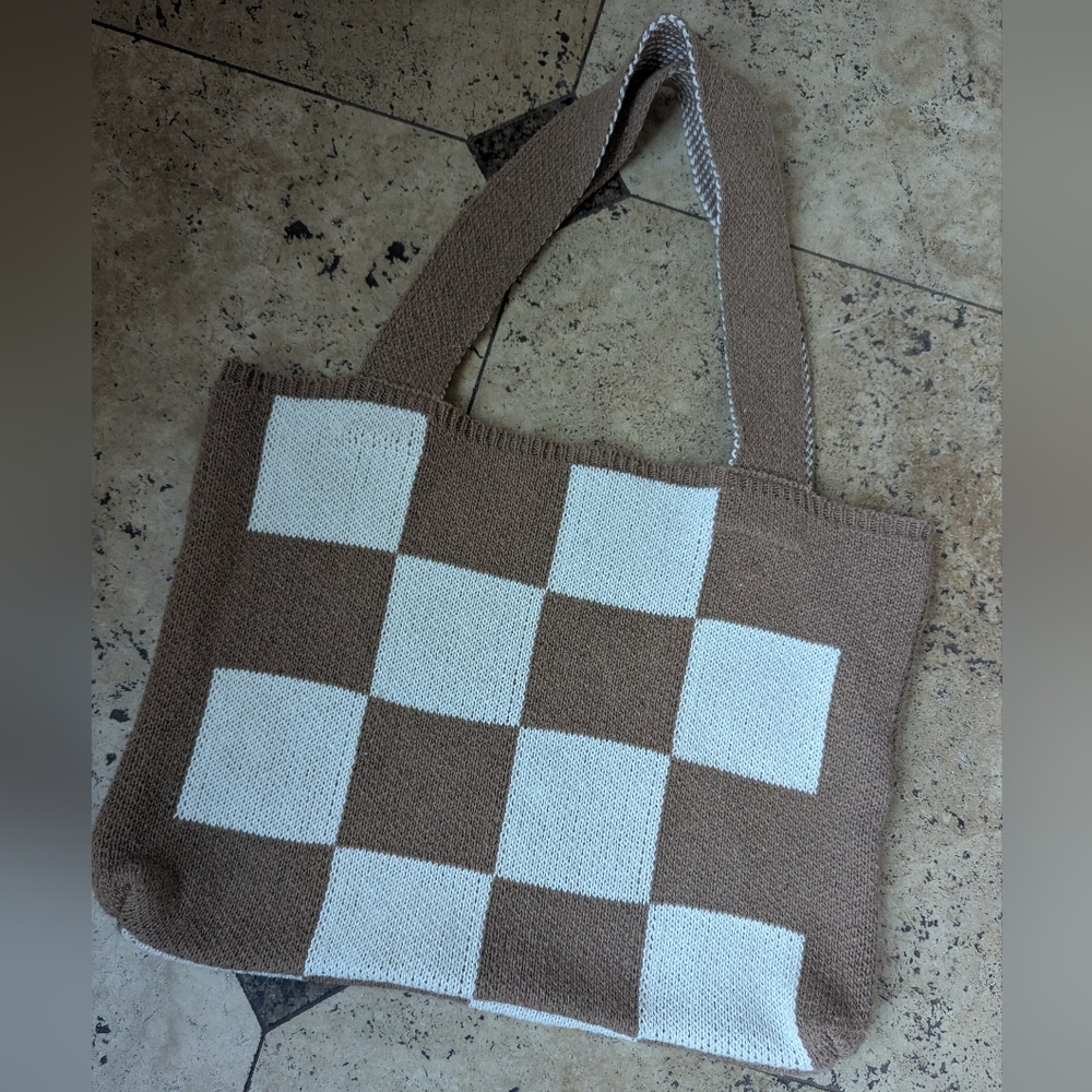 Checkered Knit Tote.